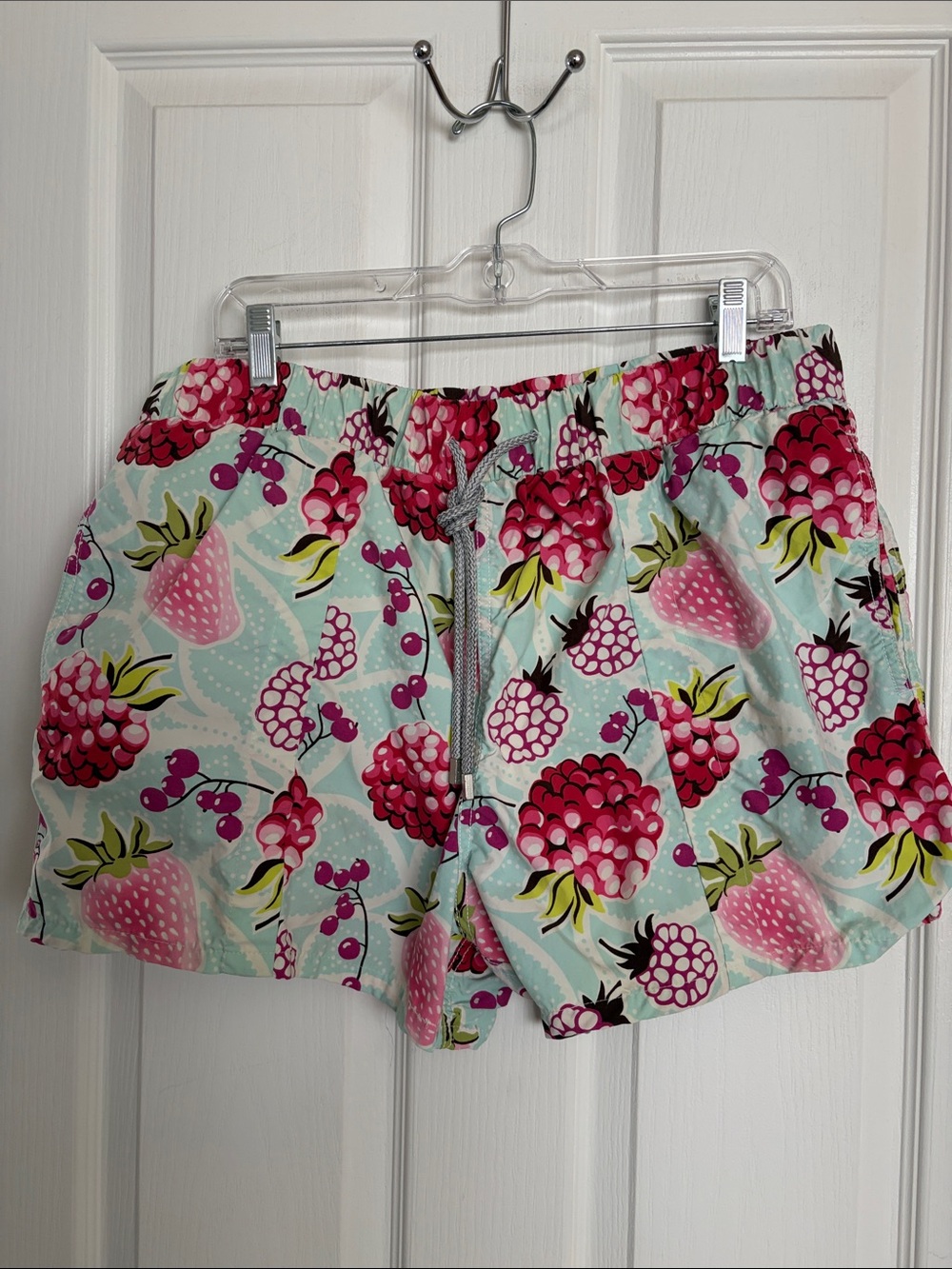 Vilebrequin - Mens Pink Berry Print Drawstring Swim Trunks.